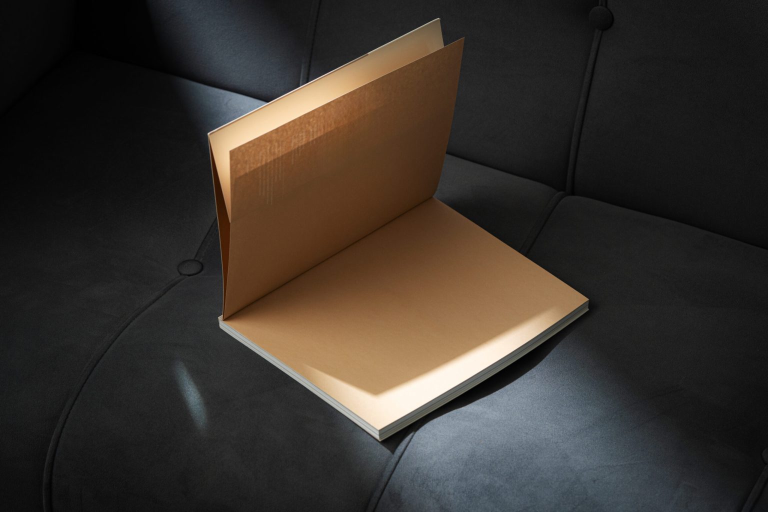 Stack of Magazines on a Black Leather Couch in Soft Light